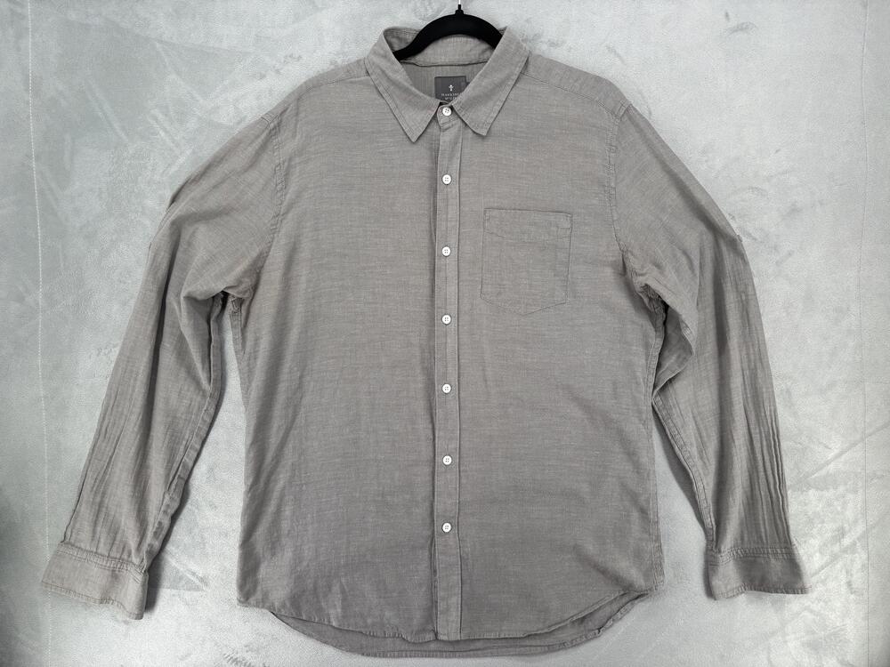 Hawkings McGill Shirt Mens Large Gray Linen Long Sleeve Button Up Casual Pocket
